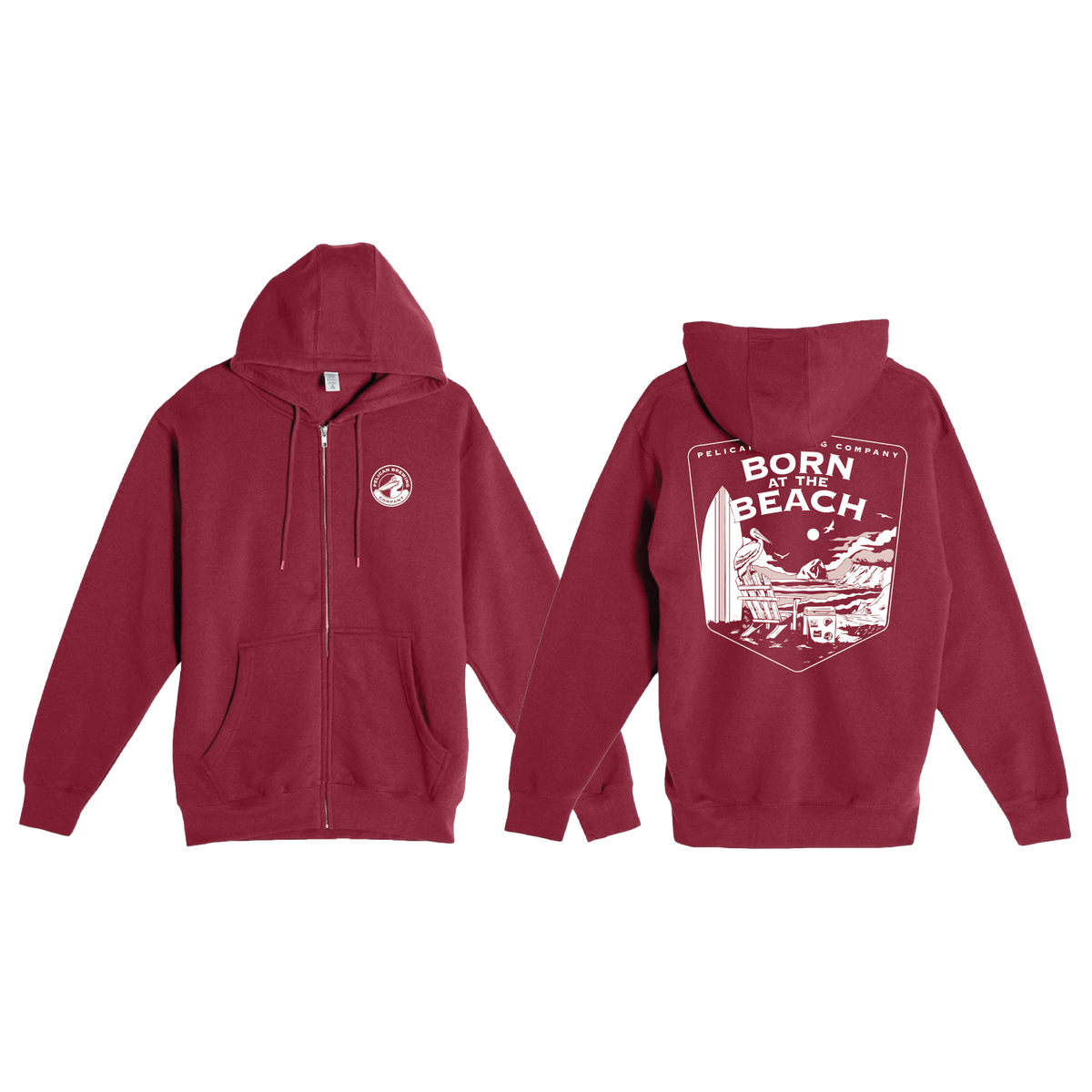 Born at the Beach Full Zip Hoodie Burgundy