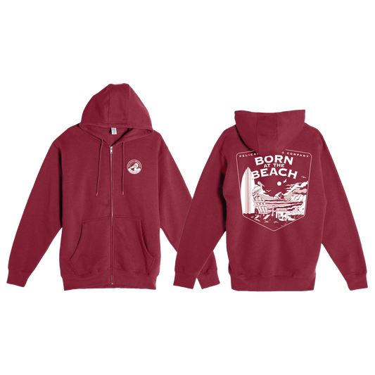 Born at the Beach Full Zip Hoodie Burgundy